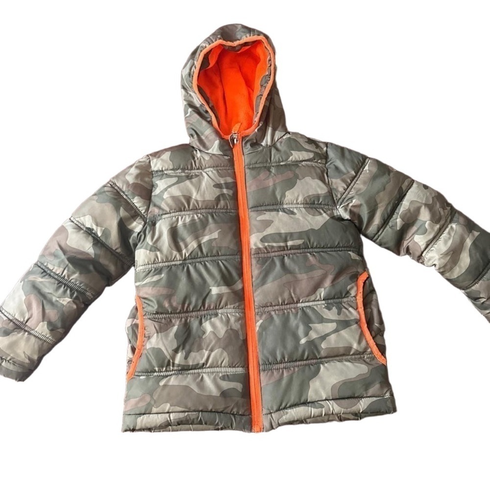 FADED GLORY Kids Size S (4-5) Camo Puffer Jacket - Hoodie and Fleece Lined